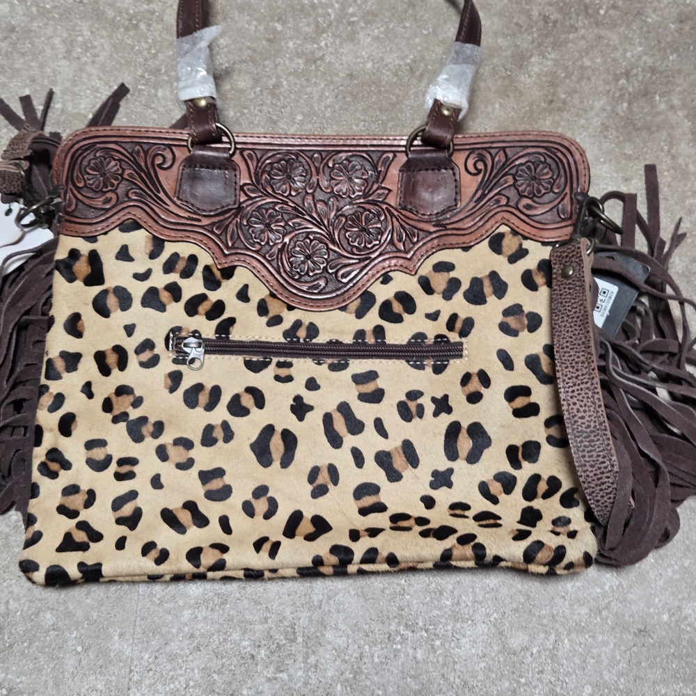American Darling Leopard Print Shoulder Bag with Fringe - Picture 2 of 4